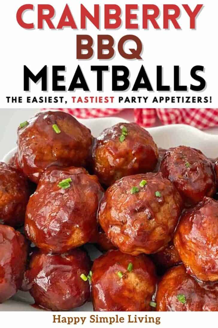 Close up of cranberry sauce BBQ meatballs ready to serve.