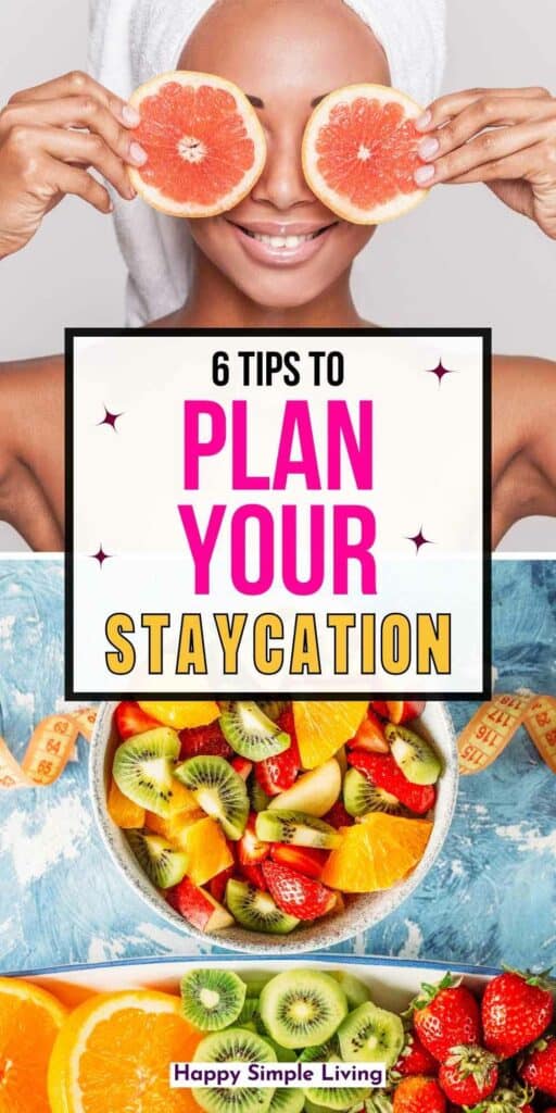 A woman with grapefruit slices on her eyes and a healthy lunch.